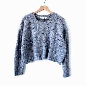 Zara Chunky Knit Cropped Sweater Gray Size S